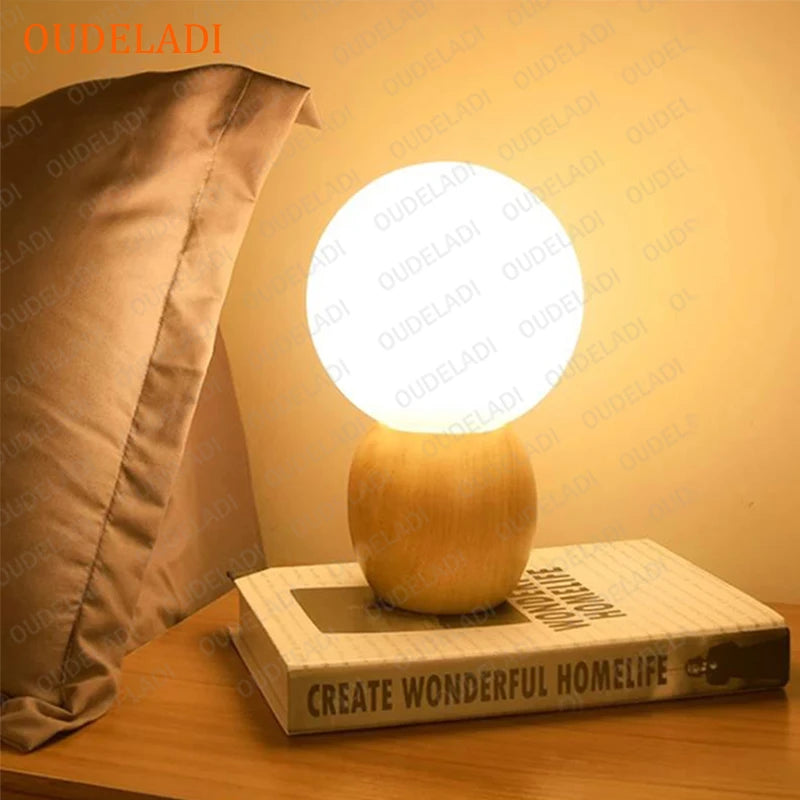 Wooden table lamp for bedroom