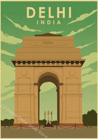 Retro world cities poster architectural landmark wall art