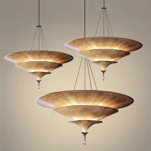 Modern cone pendant light with sheepskin paper shade - vue 2 sur 8