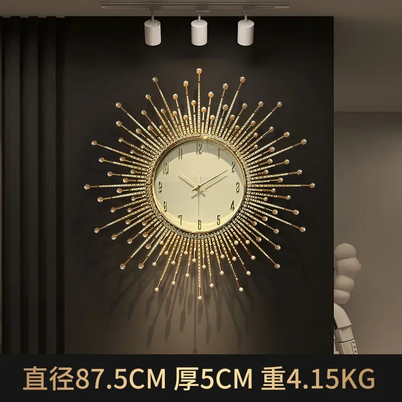 luxury sun shaped wall clock for modern decoration