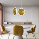 Modern round metal LED pendant light with adjustable wire and artistic design