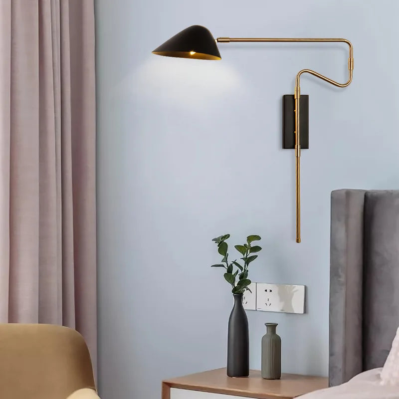 Nordic swing arm wall lamp with creative LED light