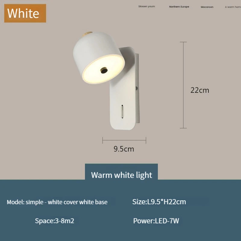 Nordic rotating wall light with switch for modern indoor lighting