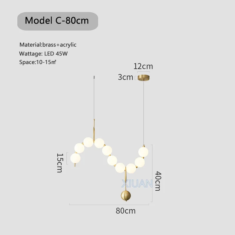 lustre suspension en acrylique blanc avec perles - vue 15 sur 16