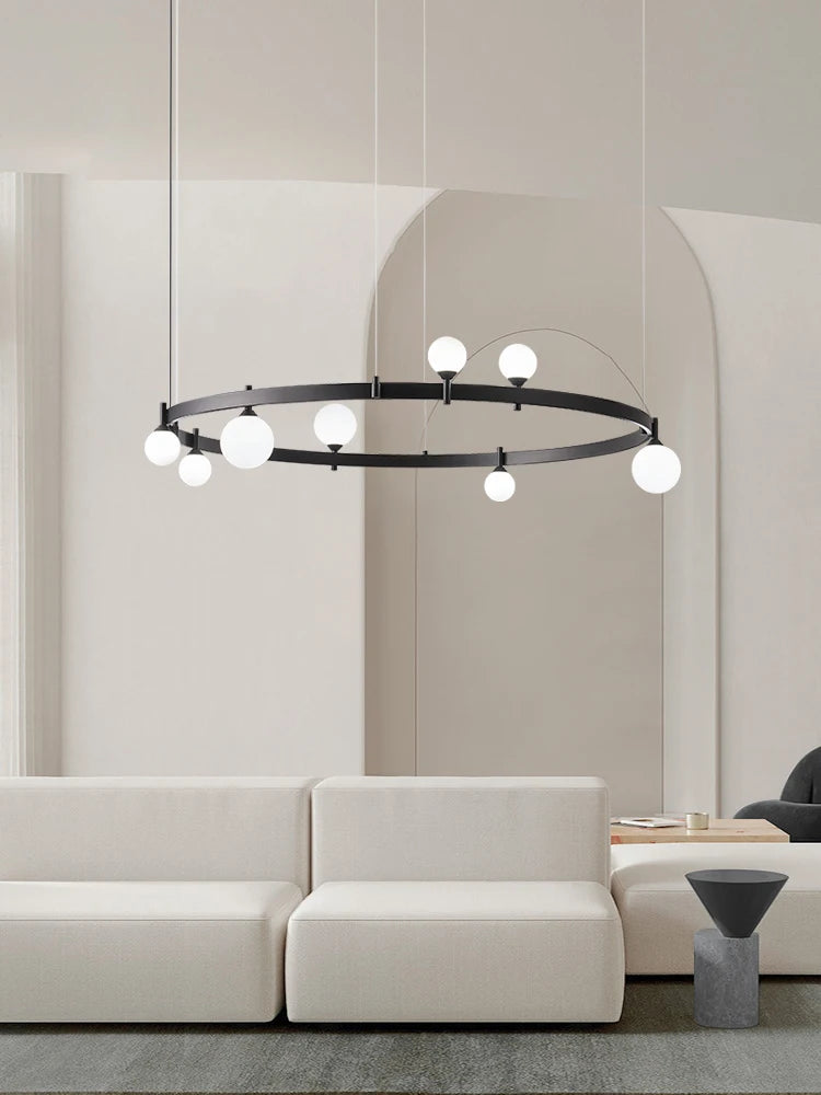 Iron and glass circular pendant light for interior decor