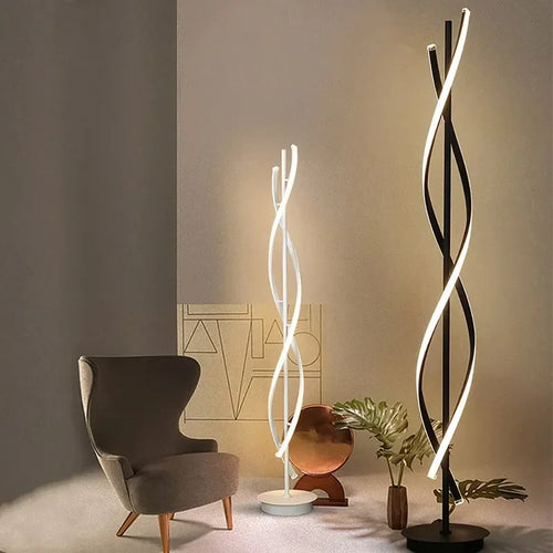 Modern aluminium spiral LED floor lamp for living room, bedroom or study - vue 6 sur 8