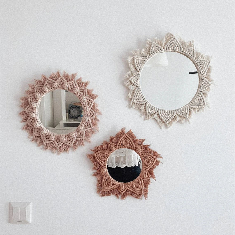 round macrame mirror bohemian style for wall decoration