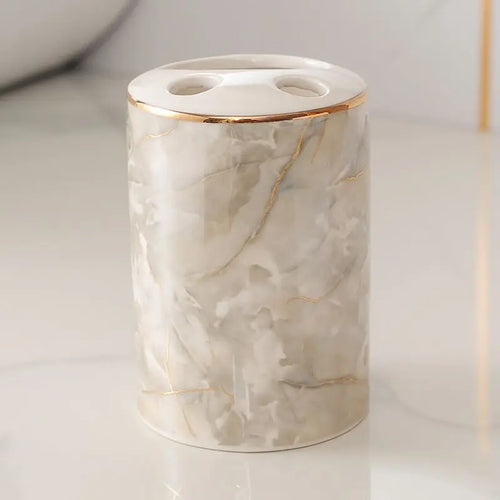 decorative and practical marbled ceramic bathroom accessories - vue 4 sur 18