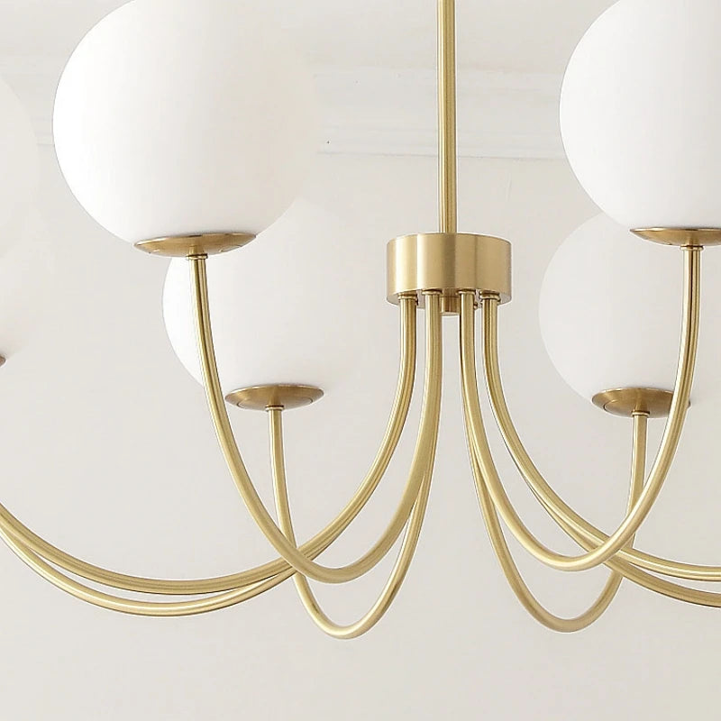 Modern glass chandelier with pendant light and metal frame - vue 6 sur 11