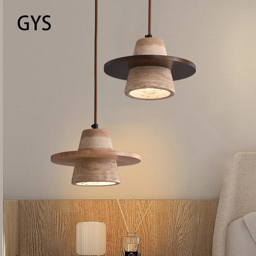 Small stone LED chandelier with retro medieval style - vue 2 sur 8