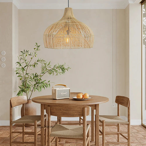 Japanese rattan pendant light for Asian restaurant pastoral style - vue 5 sur 12