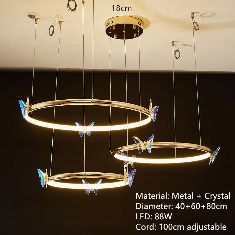 Butterfly LED chandelier gold ring with adjustable cord and secure packaging