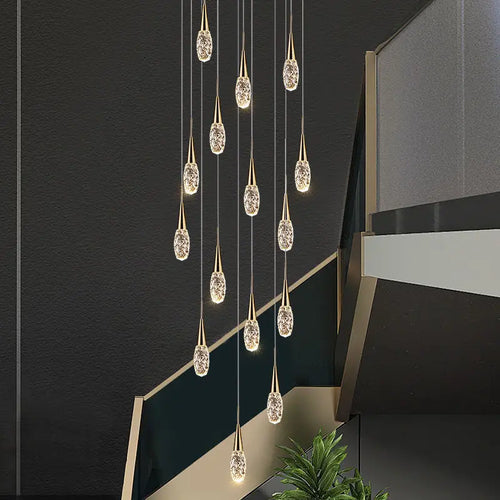Modern luxury crystal duplex staircase chandelier with rotating design - vue 7 sur 17