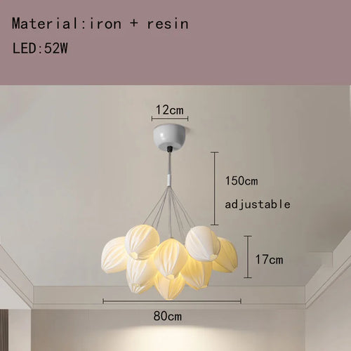 Resin chandelier with romantic metal lampshade - vue 13 sur 14