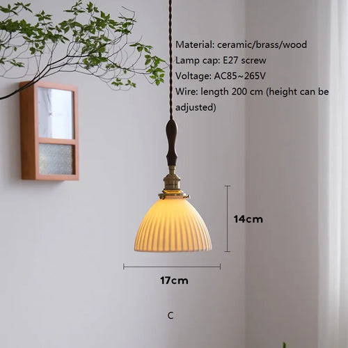 Nordic vintage ceramic and brass pendant chandelier - vue 9 sur 10