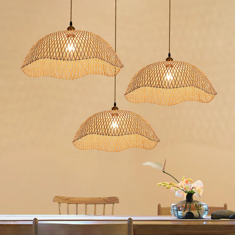 Retro bamboo woven rattan pendant light handmade bamboo lamp for restaurant, living room, and bedroom decor