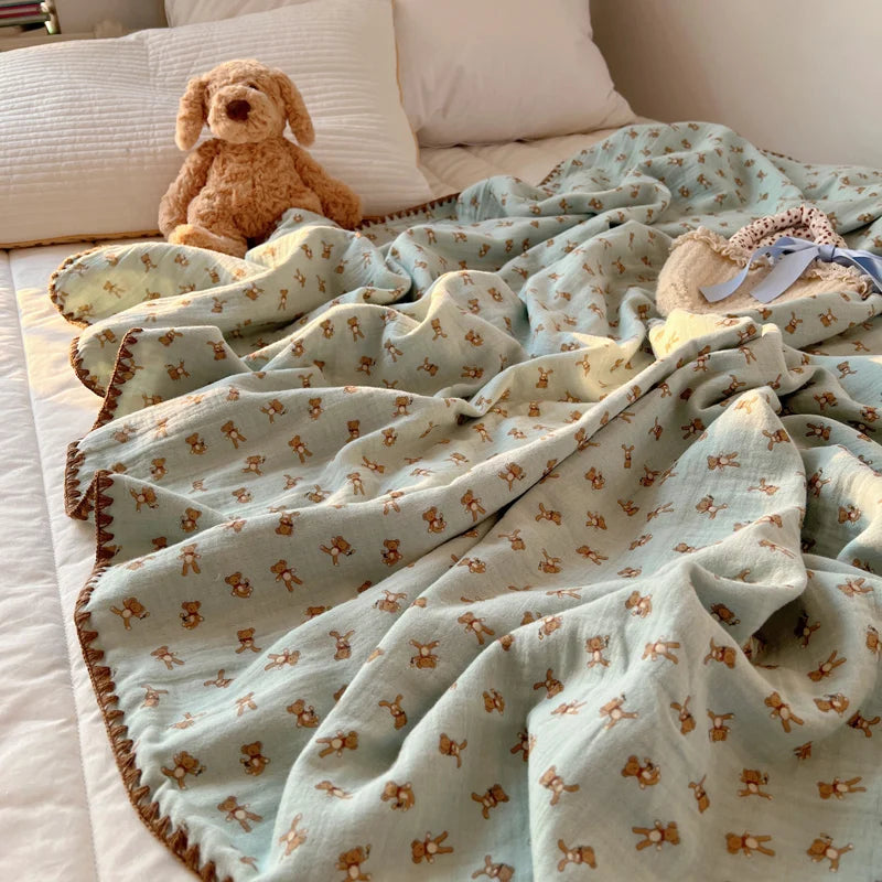 Summer cotton crepe check blanket for children’s room and living room