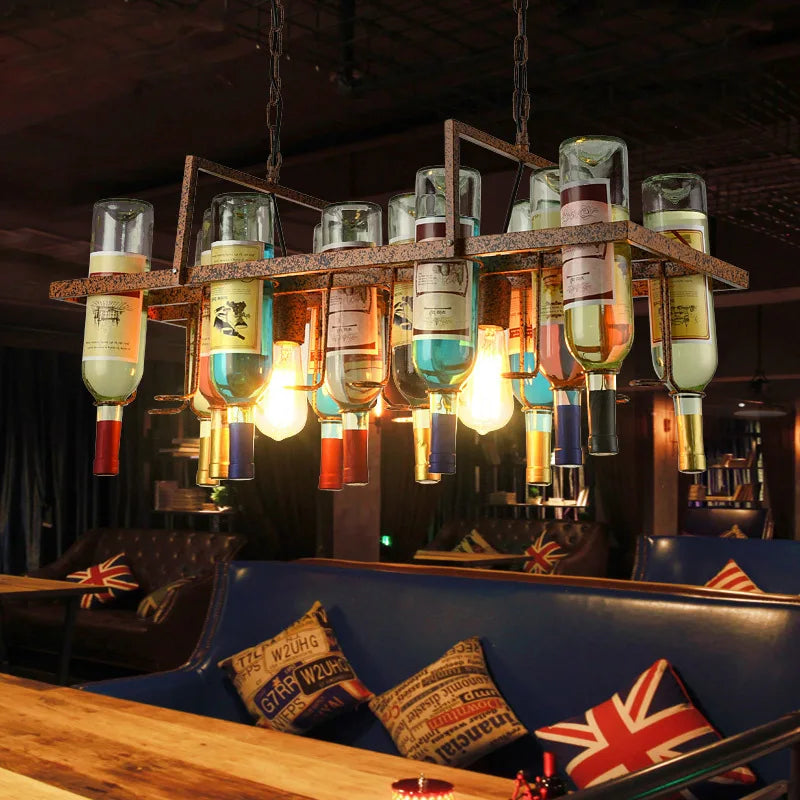 Vintage glass wine bottle E27 LED pendant light for bar, cafe, restaurant - vue 6 sur 10