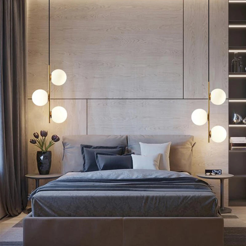 Modern glass and black brass pendant light with luminous design