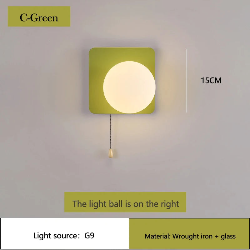 Modern led glass wall light with switch for children's room