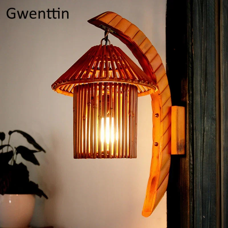 Bamboo wall light for vintage interior decor