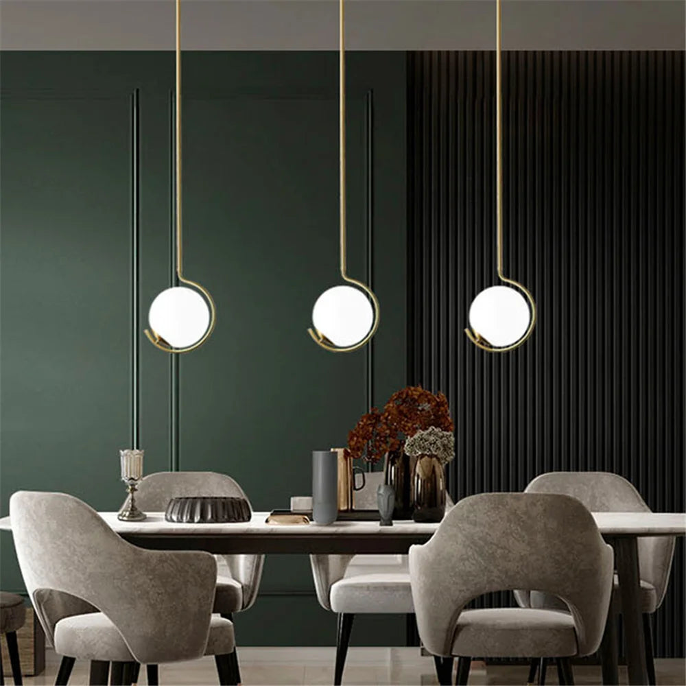 Nordic metal and glass pendant light with decorative LED ball - vue 10 sur 10