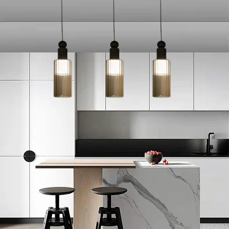 Modern glass and copper pendant light with 3 interchangeable cords