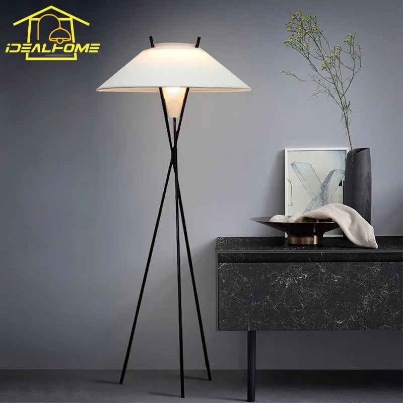 Modern Italian design triangular floor lamp with vintage shade