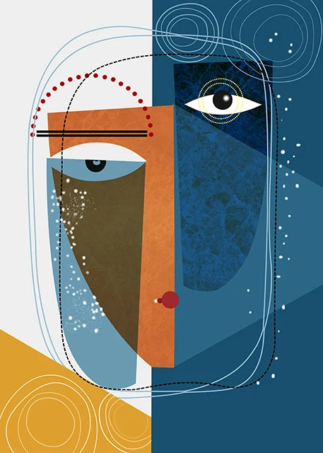 art mural abstrait avec personnages modernes pour décoration intérieure