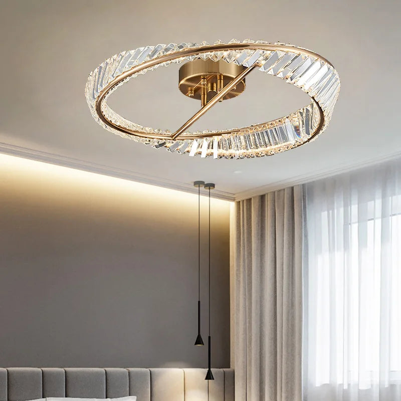 Modern dimmable LED ceiling light with crystal rings