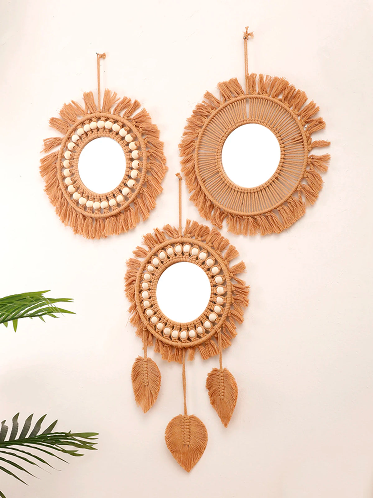 hand woven decorative round wall mirrors for home