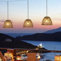 Woven rattan solar pendant light for outdoor decorative use