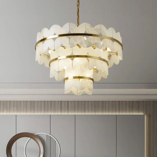 Natural marble and copper minimalist designer pendant light - vue 4 sur 9