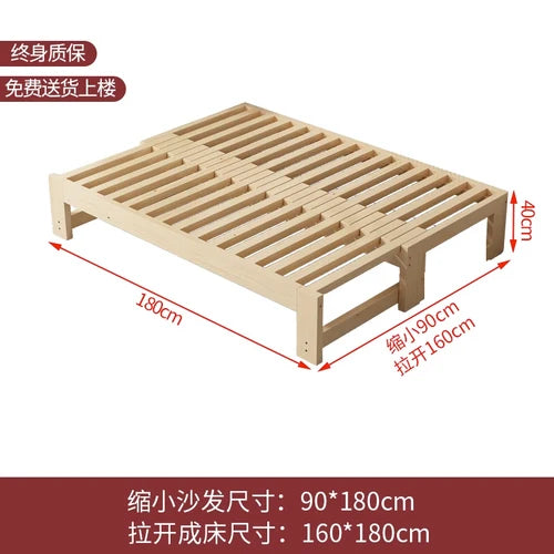 Customized: Fold-out sofa bed, dual-purpose all-solid wood, small apartment, telescopic bed, pull-out bed, push-pull bed, foldab - vue 6 sur 24
