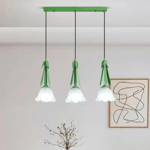 3-head milk white glass LED pendant chandelier - vue 4 sur 12