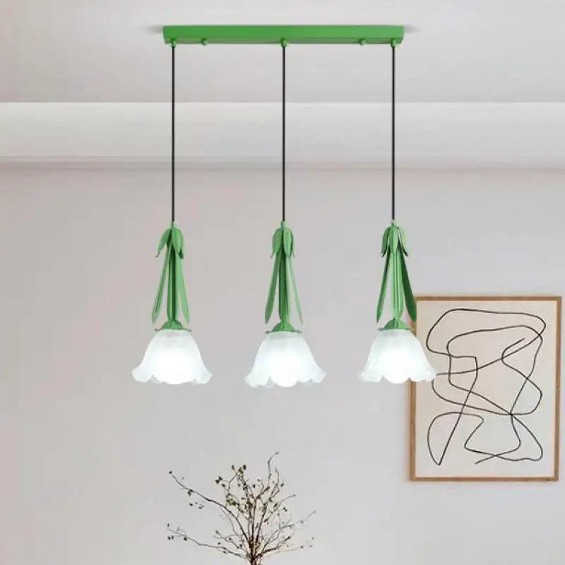 3-head milk white glass LED pendant chandelier - vue 3 sur 12