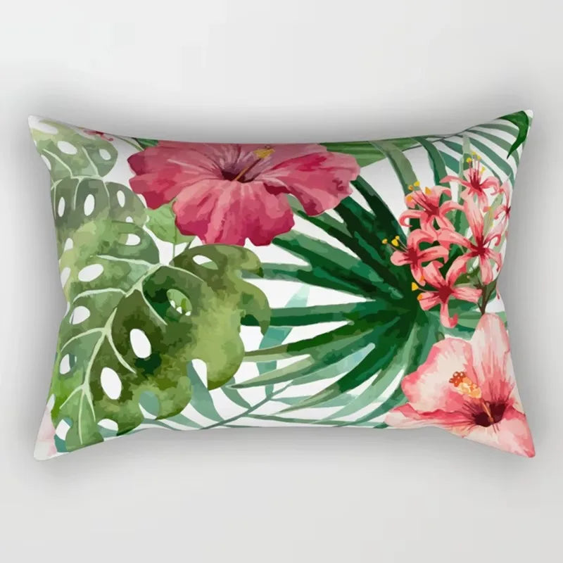 Rectangular cushion cover with tropical flower pattern 30 x 50 cm