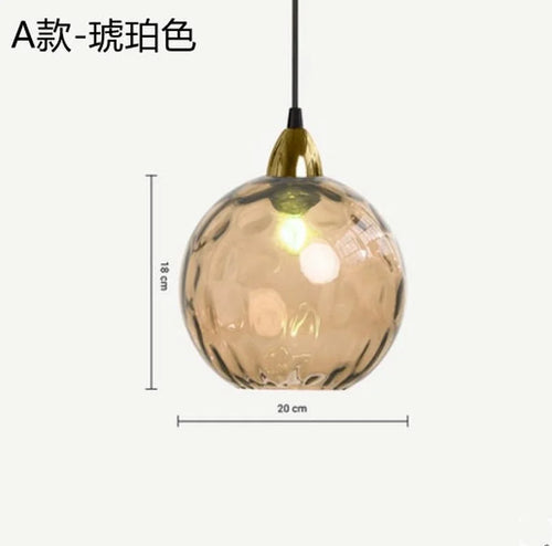Nordic coloured glass globe pendant light water grain modern restaurant kitchen bedside lamp - vue 10 sur 29