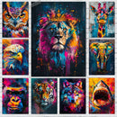 peinture abstraite animaux chat lion graffiti art mural coloré