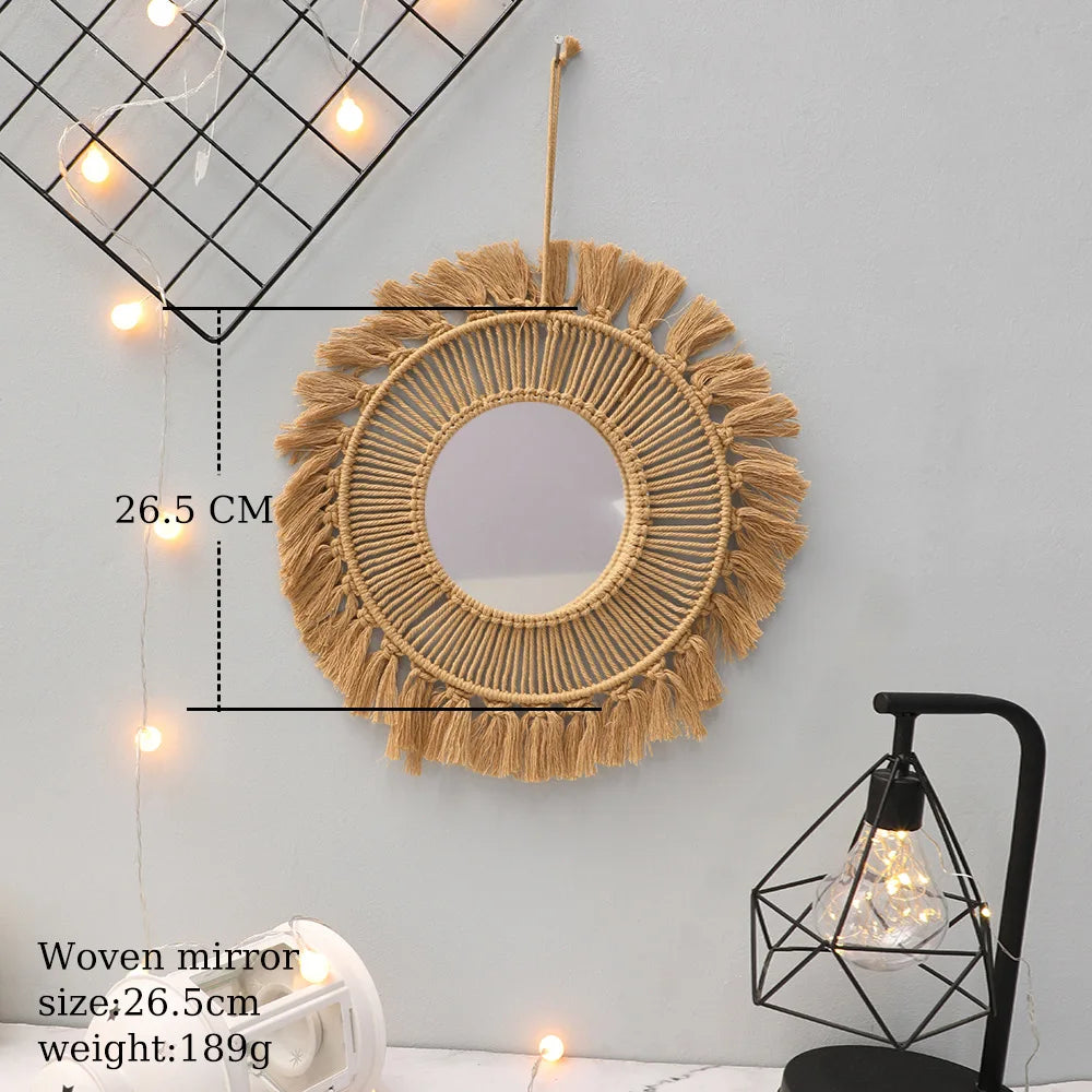 round macrame mirror bohemian style for wall decoration