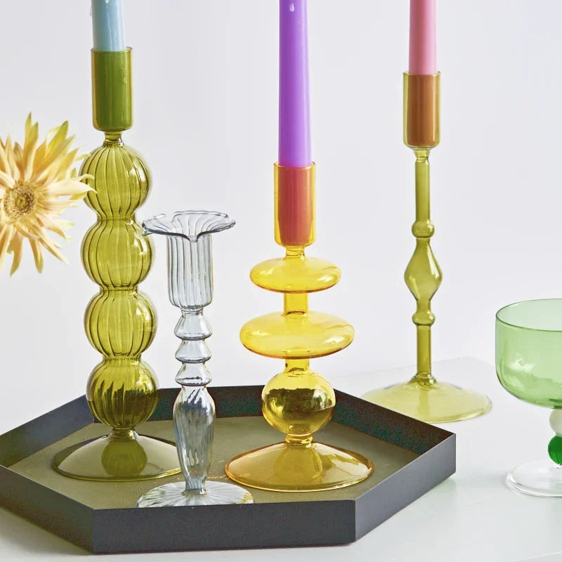 colored glass candle holder for wedding decoration and centerpiece
