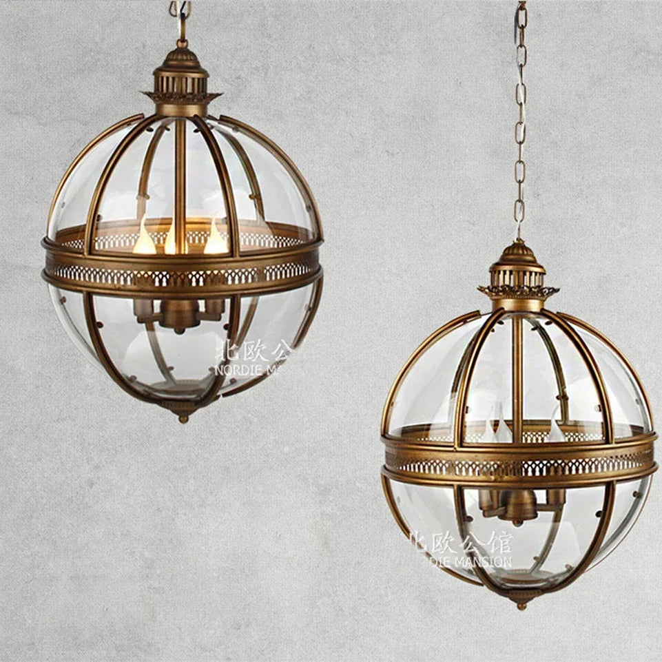 Retro spherical chandelier in iron and glossy glass - vue 5 sur 11
