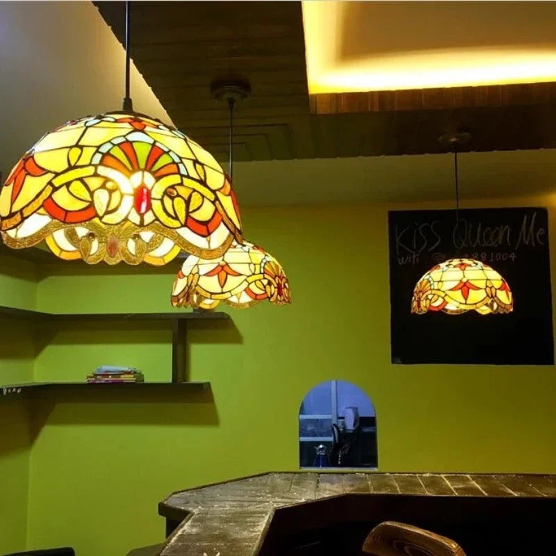 Handmade tiffany glass pendant light nordic peacock style