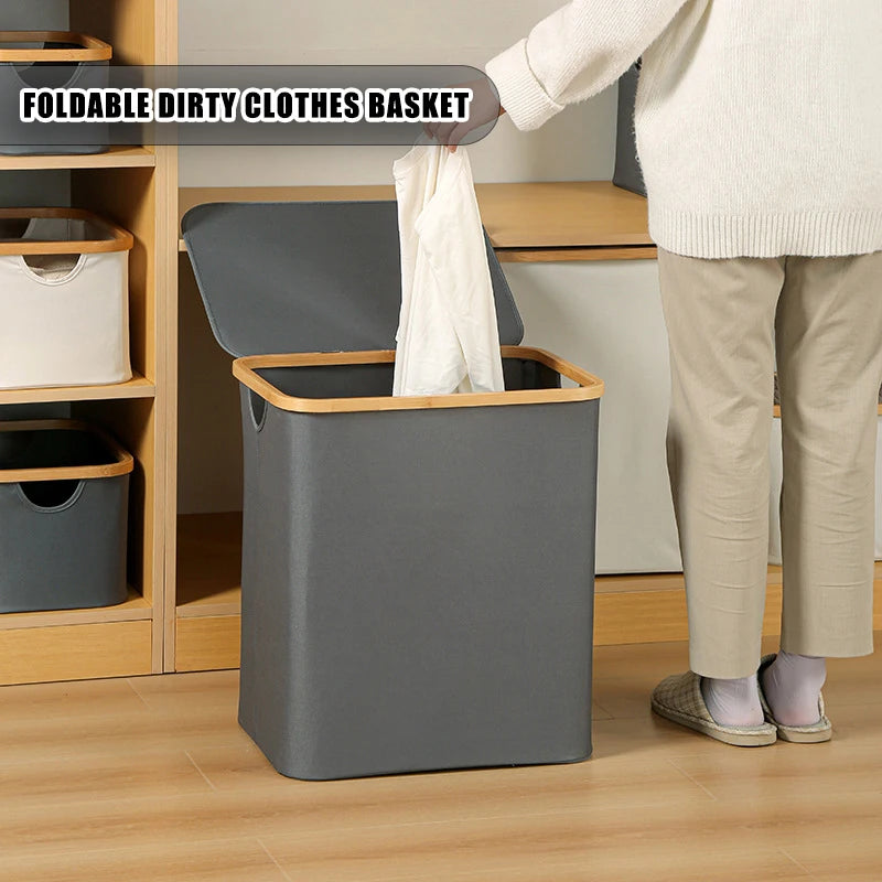 foldable laundry basket with oxford fabric lid - vue 17 sur 17
