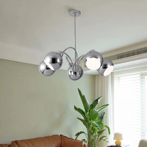 Nordic chrome chandelier with decorative globe lamps - vue 3 sur 14