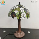 Tiffany style glass table lamp with antique decorative leaves