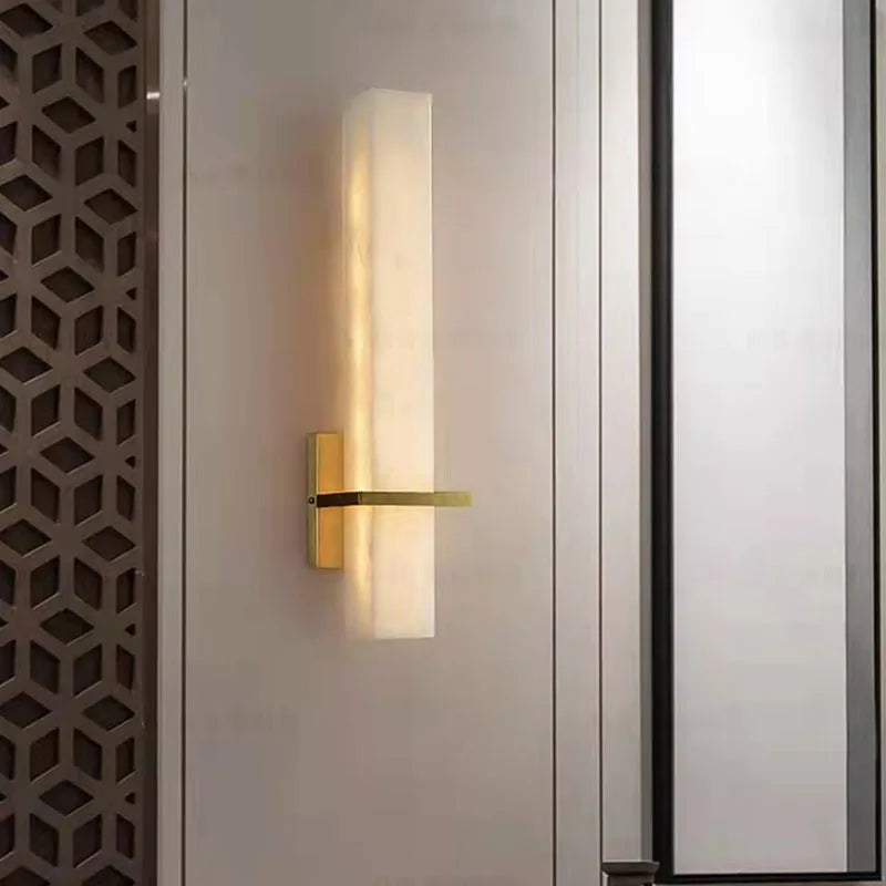 Natural marble and copper cuboid wall lamp for ambient lighting - vue 3 sur 7