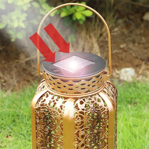 Retro solar lantern with cut-out pattern for outdoor and decoration - vue 6 sur 6