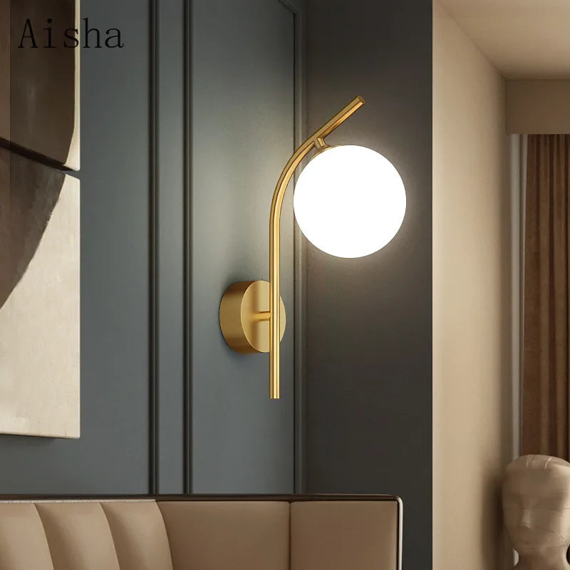 Elegant copper wall light with glass globe