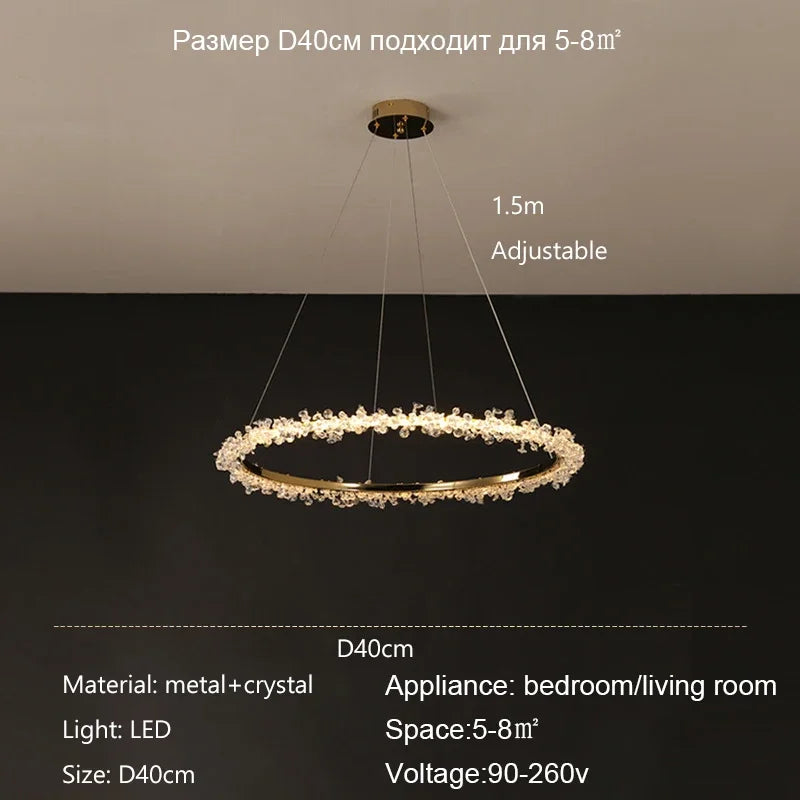 Modern luxury crystal chandelier with dimmable LED ring light